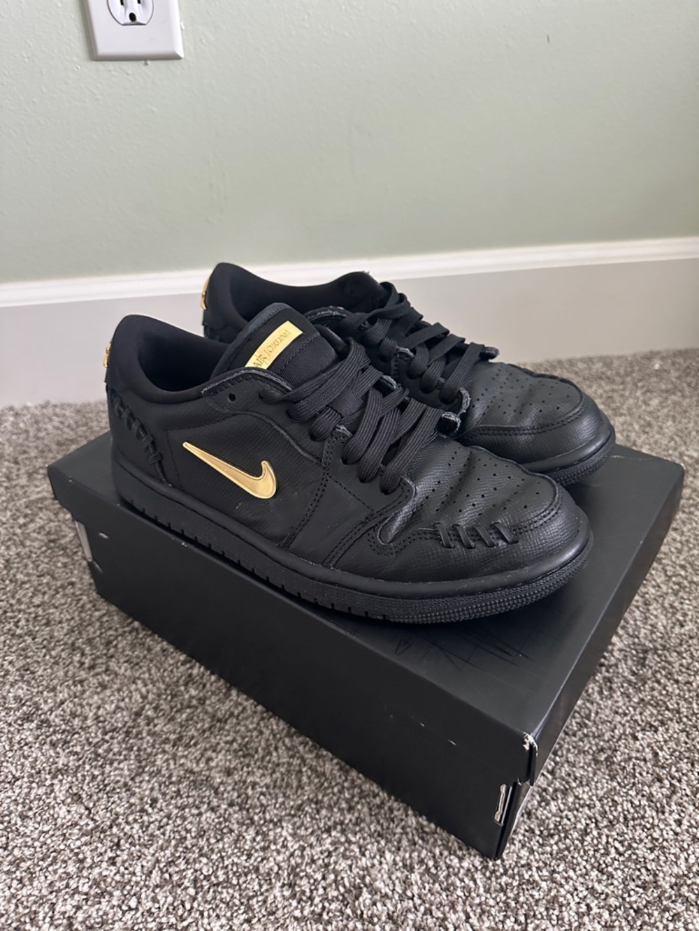 Nike Black with Gold Swoosh Women’s Low-Top Sneakers